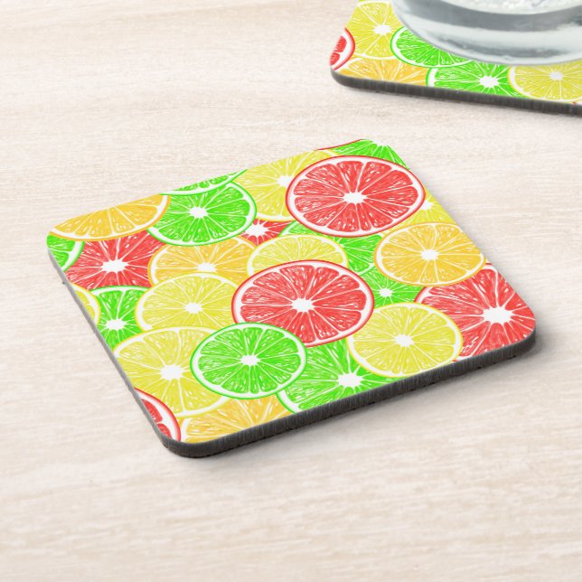 Lemon, orange, grapefruit and lime slices pattern coaster (Left Side)