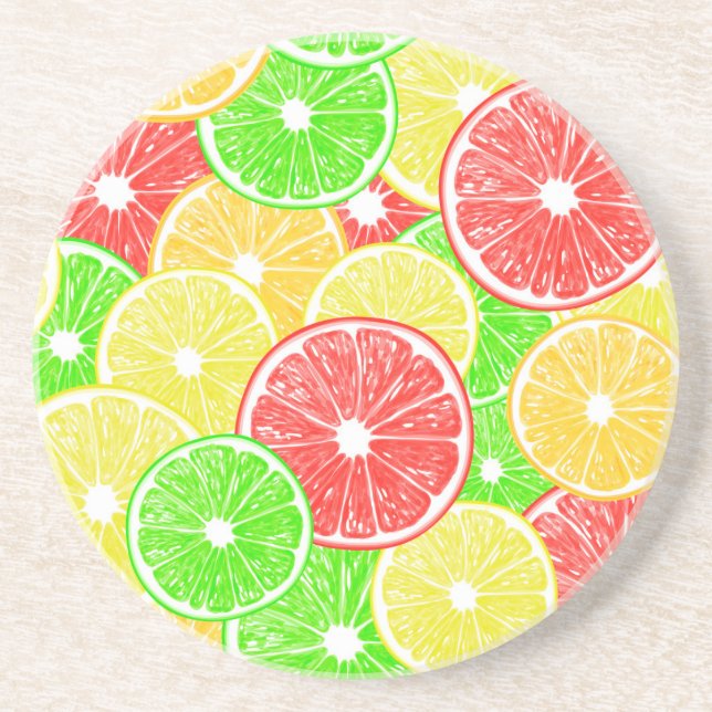 Lemon, orange, grapefruit and lime slices pattern coaster (Front)