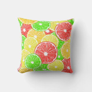 Lemon, orange, grapefruit and lime slices pattern cushion