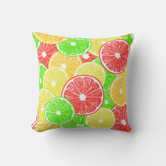 Lemon, orange, grapefruit and lime slices pattern cushion (Front)