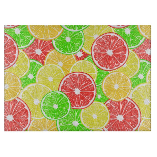 Lemon, orange, grapefruit and lime slices pattern cutting board (Front)
