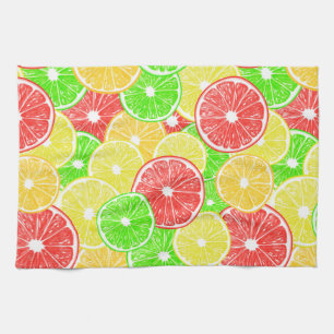 Lemon, orange, grapefruit and lime slices pattern tea towel
