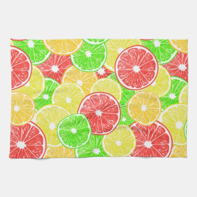 Lemon, orange, grapefruit and lime slices pattern tea towel (Horizontal)