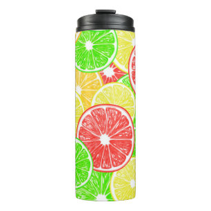 Lemon, orange, grapefruit and lime slices pattern thermal tumbler