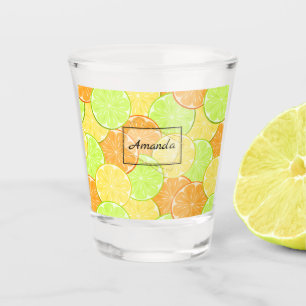 Lemon orange lime fruit pieces personalised fruit shot glass