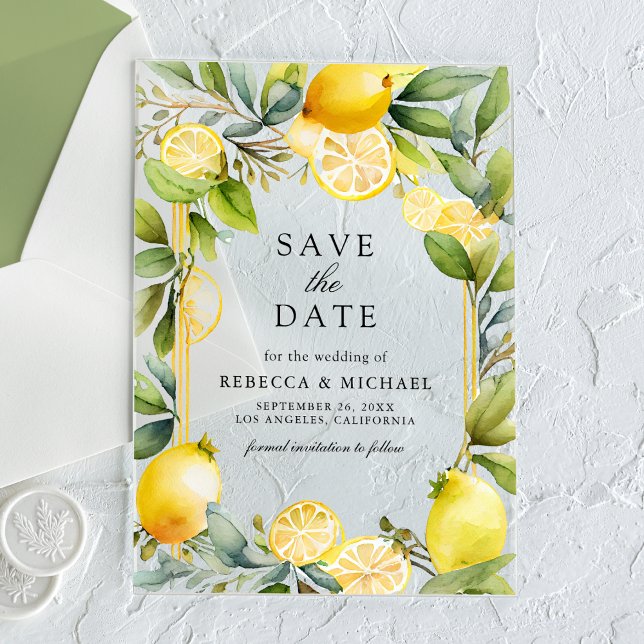 Lemon Orchard Citrus Wedding Save the Date Acrylic Invitations (Creator Uploaded)