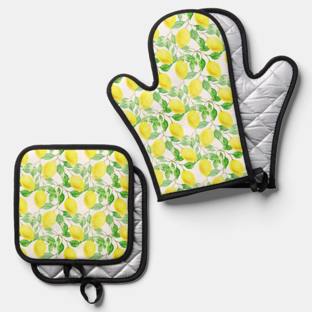 Lemon  oven mitt & pot holder set (Front/Back)