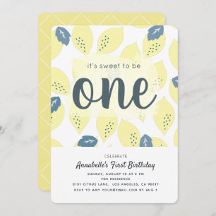 Lemon Pattern 1st Birthday Party Invitation