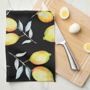 Lemon Pattern Black  Tea Towel