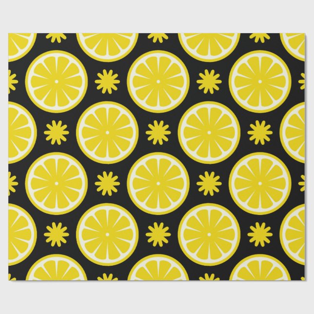 Lemon Pattern black Wrapping Paper (Flat)
