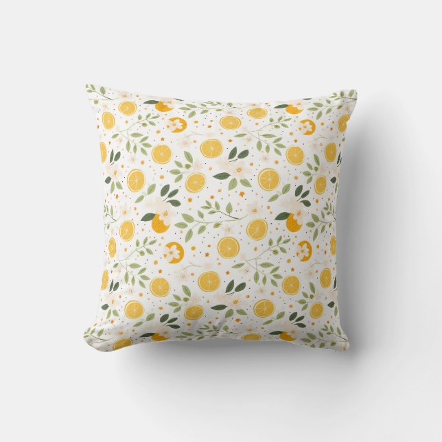 Lemon Pattern Botanical Throw Pillow (Front)