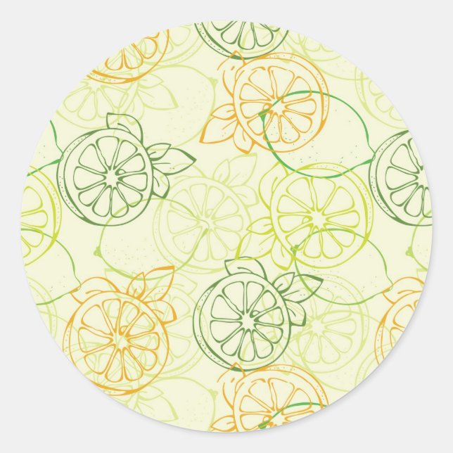 Lemon Pattern Classic Round Sticker (Front)