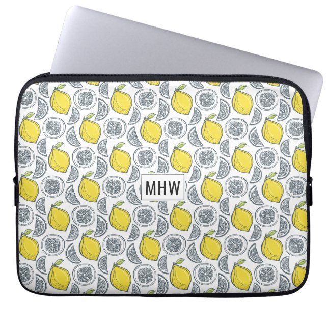 Lemon Pattern custom monogram laptop sleeves (Front)