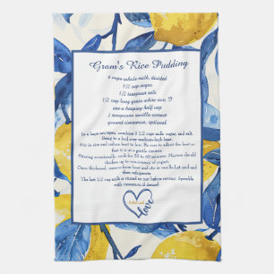 Lemon Pattern Family Recipe Keepsake Custom  Tea Towel