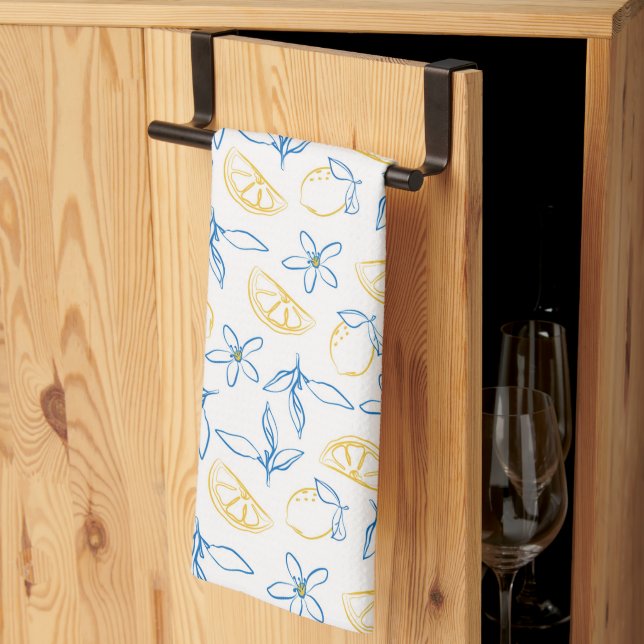 Lemon Pattern Hand Drawn Kitchen Towel (Thirds Fold)