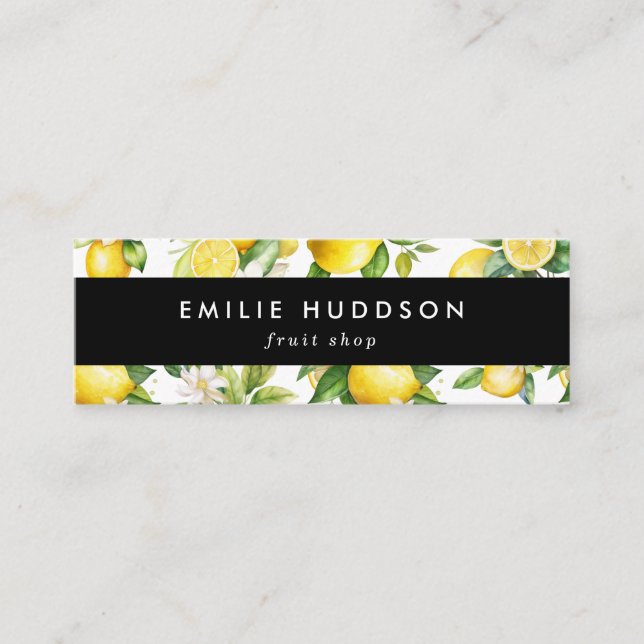 Lemon Pattern, Lemon Flowers, Citrus, Fruit Shop Mini Business Card (Front)