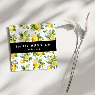 Lemon Pattern, Lemon Flowers, Citrus, Fruit Shop Square Business Card