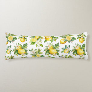 Lemon Pattern, Lemon Flowers, Leaves, Citrus Body Cushion