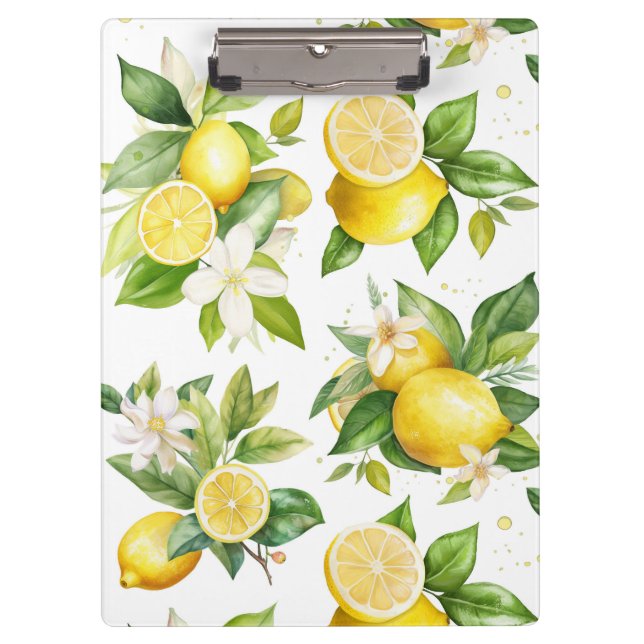 Lemon Pattern, Lemon Flowers, Leaves, Citrus Clipboard (Front)