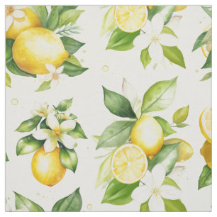 Lemon Pattern, Lemon Flowers, Leaves, Citrus Fabric