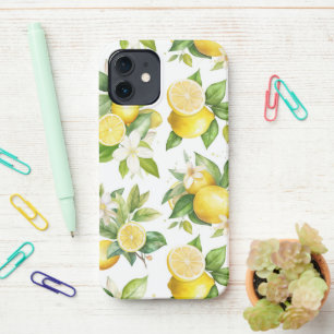 Lemon Pattern, Lemon Flowers, Leaves, Citrus iPhone 12 Case