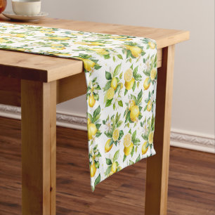 Lemon Pattern, Lemon Flowers, Leaves, Citrus Medium Table Runner