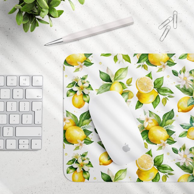 Lemon Pattern, Lemon Flowers, Leaves, Citrus Mouse Pad (Creator Uploaded)