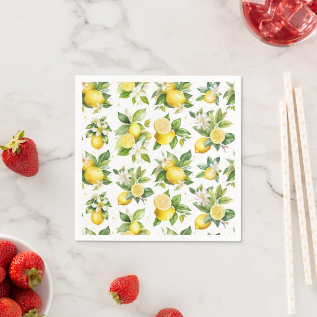 Lemon Pattern, Lemon Flowers, Leaves, Citrus Napkin (Insitu)
