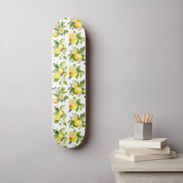 Lemon Pattern, Lemon Flowers, Leaves, Citrus Skateboard (Wall Art)