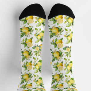 Lemon Pattern, Lemon Flowers, Leaves, Citrus Socks