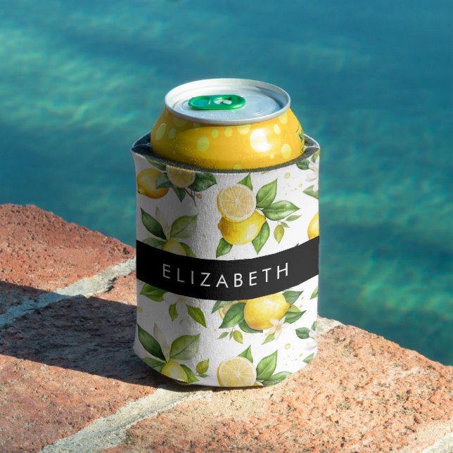 Lemon Pattern, Lemon Flowers, Leaves, Your Name Can Cooler (In Situ Pool)