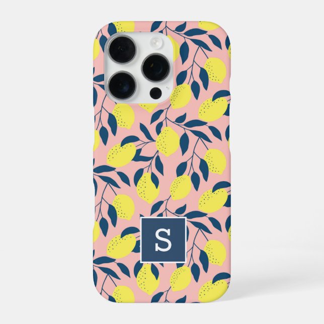 Lemon Pattern Monogram iPhone Case (Back)