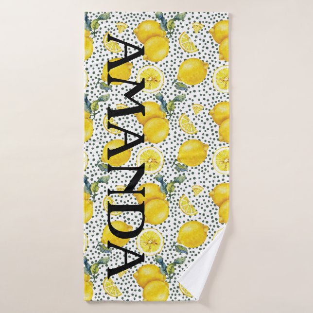 Lemon Pattern Personalised Name Bath Towel (Bath Towel)