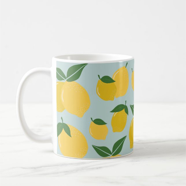 Lemon Pattern Retro Fruit Yellow On Green Coffee Mug (Left)
