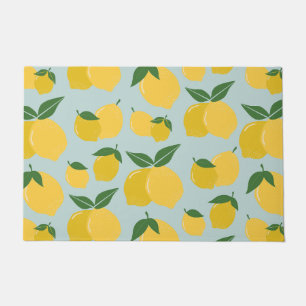 Lemon Pattern Retro Fruit Yellow On Green Doormat