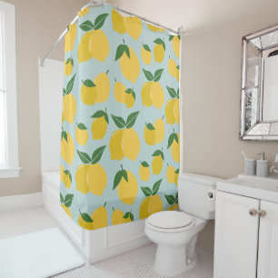 Lemon Pattern Retro Fruit Yellow On Green Shower Curtain
