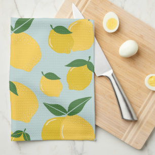 Lemon Pattern Retro Fruit Yellow On Green Tea Towel