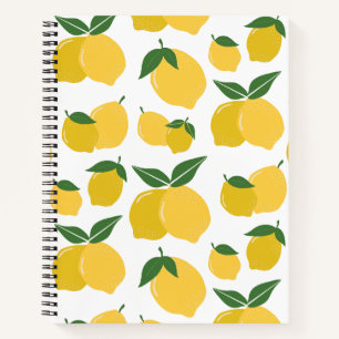 Lemon Pattern Retro Fruit Yellow On White Notebook