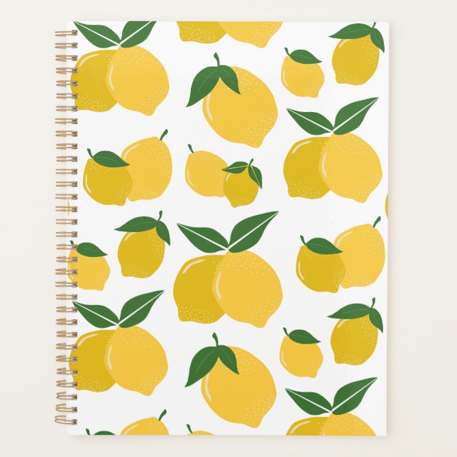 Lemon Pattern Retro Fruit Yellow On White Planner (Front)