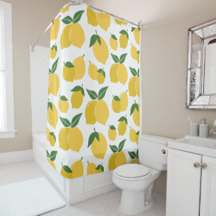 Lemon Pattern Retro Fruit Yellow On White Shower Curtain