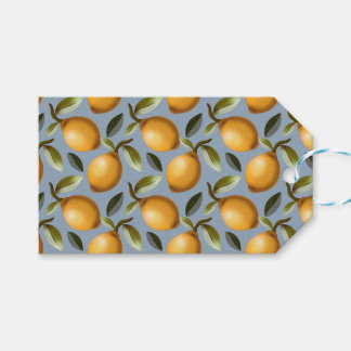 Lemon Pattern Tea Towel Mediterranean Citrus Kitch Gift Tags