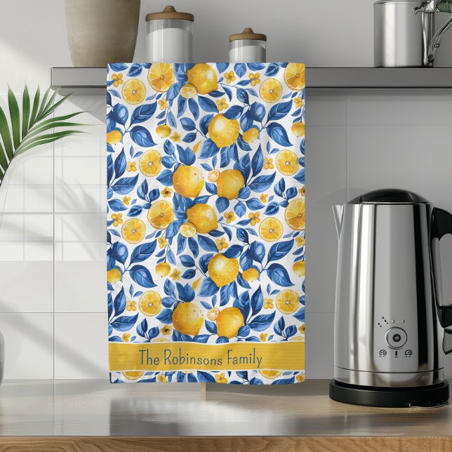 Lemon Pattern Tropical Fruit Custom Family Name Tea Towel (Creator Uploaded)