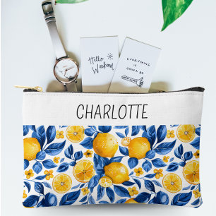 Lemon Pattern Tropical Fruit Personalised Name Accessory Pouch