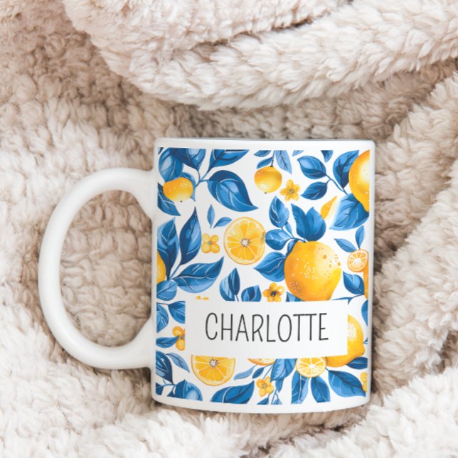 Lemon Pattern Tropical Fruit Personalised Name Coffee Mug (Creator Uploaded)