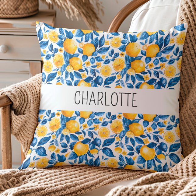 Lemon Pattern Tropical Fruit Personalised Name Cushion (Creator Uploaded)
