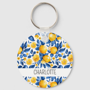 Lemon Pattern Tropical Fruit Personalised Name Key Ring