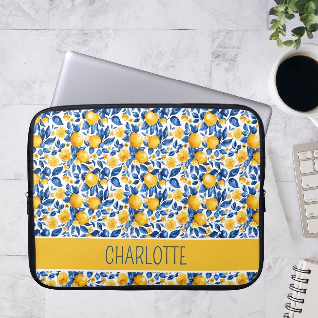 Lemon Pattern Tropical Fruit Personalised Name Laptop Sleeve (Creator Uploaded)