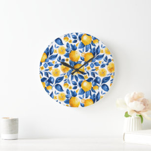 Lemon Pattern Tropical Fruit Personalised Name Large Clock