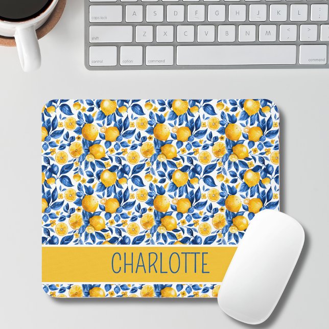 Lemon Pattern Tropical Fruit Personalised Name Mouse Pad (Creator Uploaded)