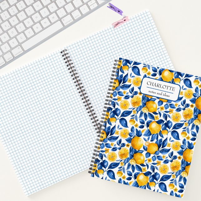 Lemon Pattern Tropical Fruit Personalised Name Notebook (Creator Uploaded)